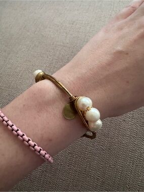 Gold Pearl Accent Bangle Bracelet - Women Jewelry